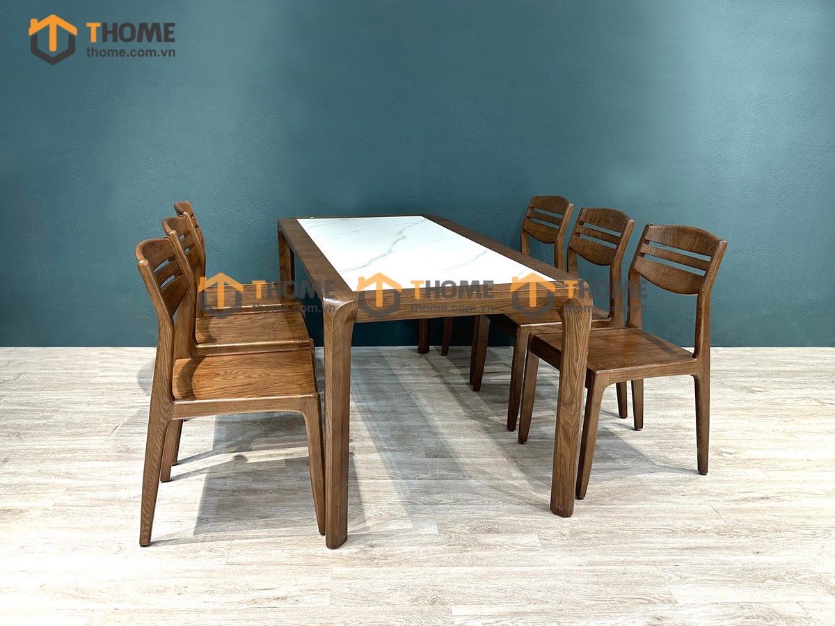 Bộ Bàn Ăn Chân Hươu 6 Ghế (Nhiều Mẫu Ghế) Gỗ Sồi Tự Nhiên BBA6-20SN