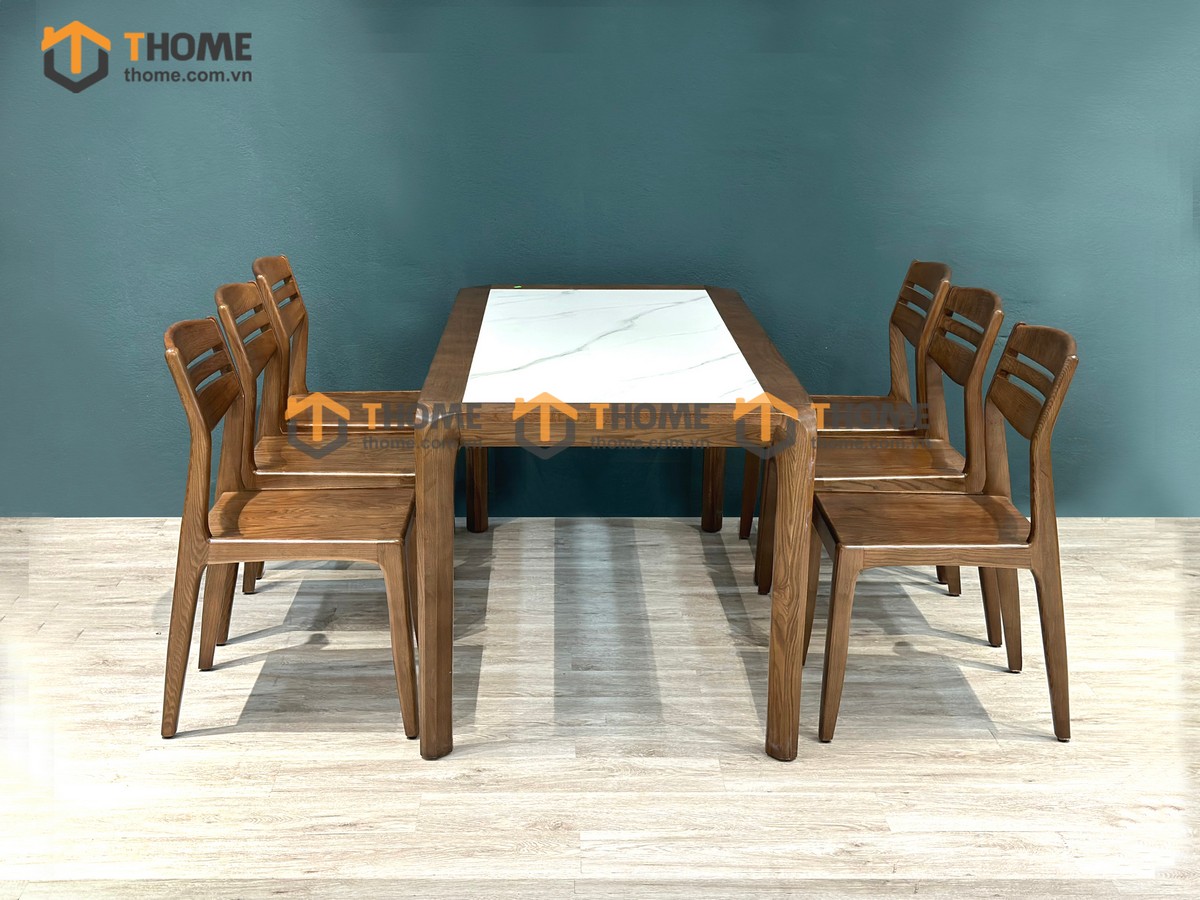 Bộ Bàn Ăn Chân Hươu 6 Ghế (Nhiều Mẫu Ghế) Gỗ Sồi Tự Nhiên BBA6-20SN