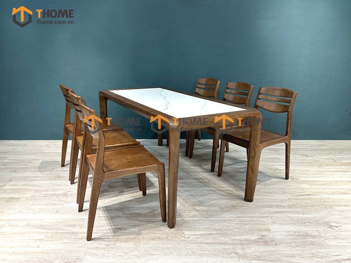 Bộ Bàn Ăn Chân Hươu 6 Ghế (Nhiều Mẫu Ghế) Gỗ Sồi Tự Nhiên BBA6-20SN