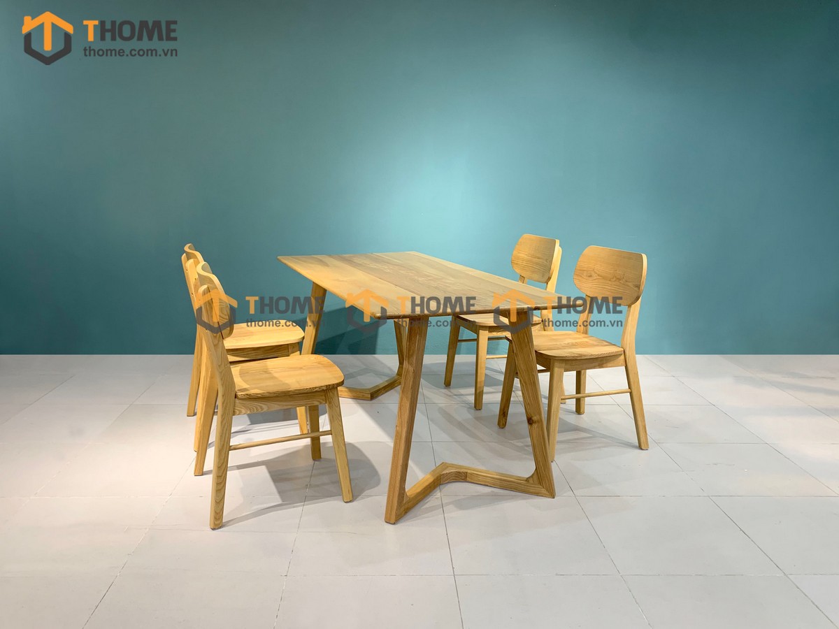 Bộ Bàn Ăn chân M 4 Ghế (Nhiều Mẫu Ghế) Gỗ Sồi Tự Nhiên BBA4-11SN