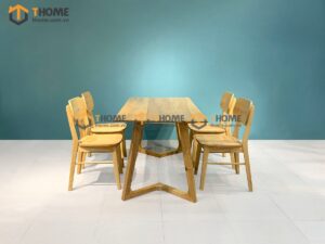 Bộ Bàn Ăn chân M 4 Ghế (Nhiều Mẫu Ghế) Gỗ Sồi Tự Nhiên BBA4-11SN