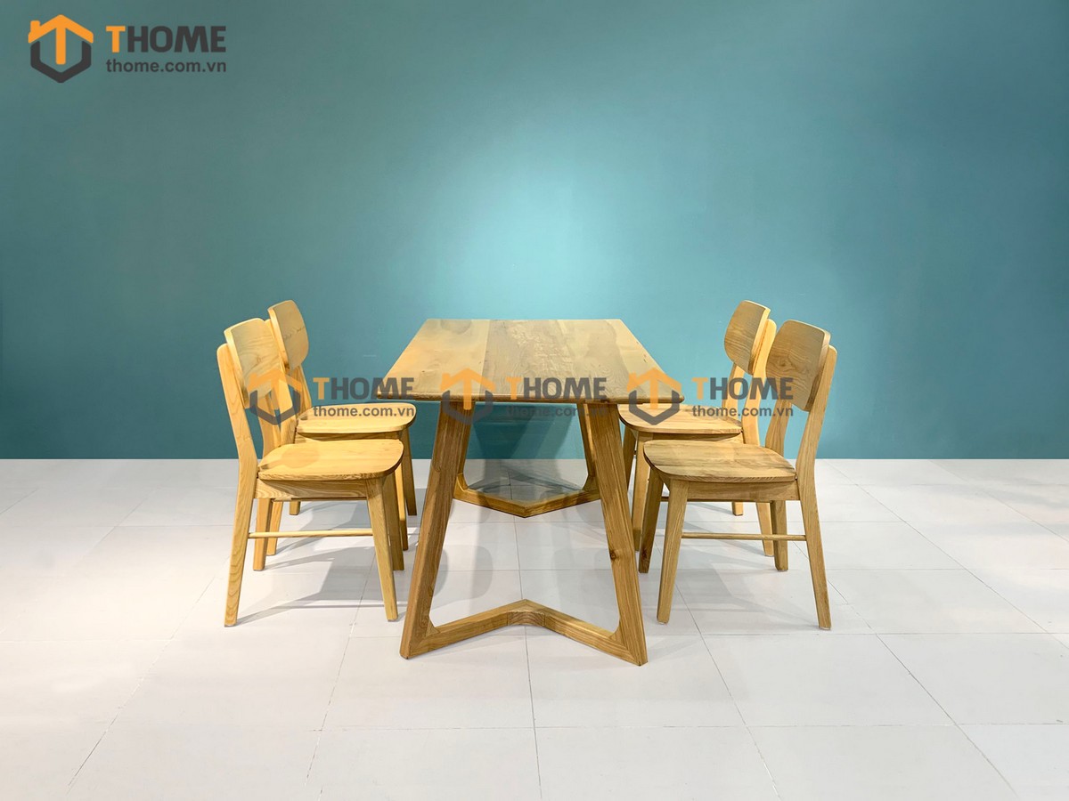 Bộ Bàn Ăn chân M 4 Ghế (Nhiều Mẫu Ghế) Gỗ Sồi Tự Nhiên BBA4-11SN