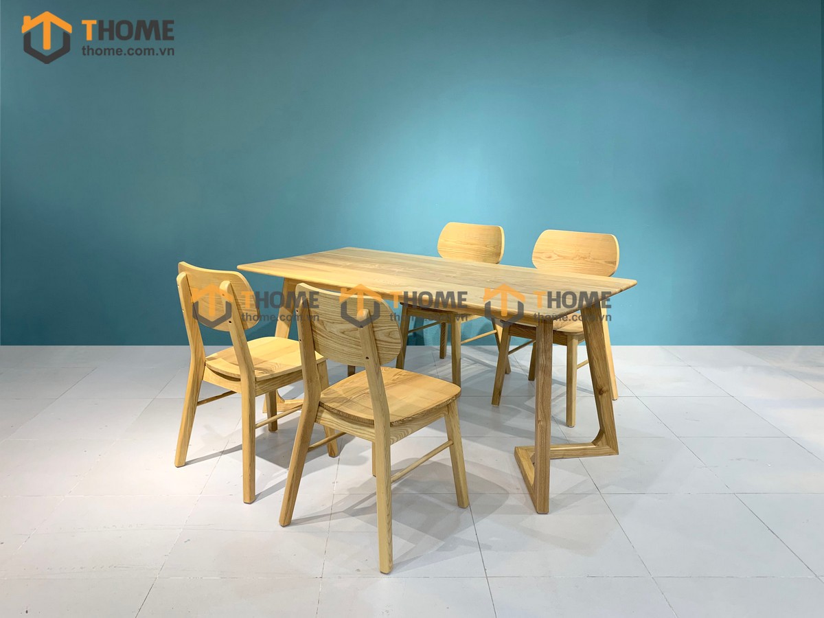 Bộ Bàn Ăn chân M 4 Ghế (Nhiều Mẫu Ghế) Gỗ Sồi Tự Nhiên BBA4-11SN