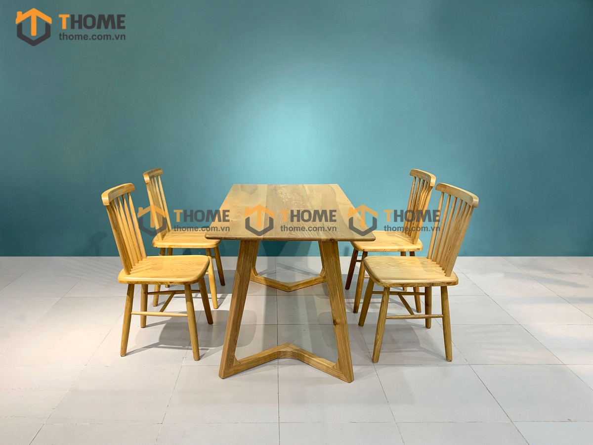 Bộ Bàn Ăn chân M 4 Ghế (Nhiều Mẫu Ghế) Gỗ Sồi Tự Nhiên BBA4-11SN