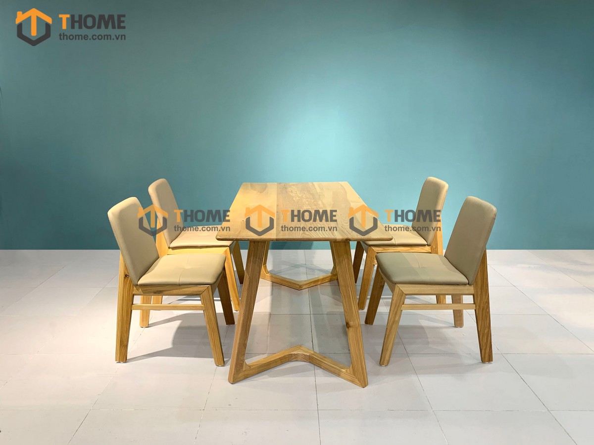 Bộ Bàn Ăn chân M 4 Ghế (Nhiều Mẫu Ghế) Gỗ Sồi Tự Nhiên BBA4-11SN