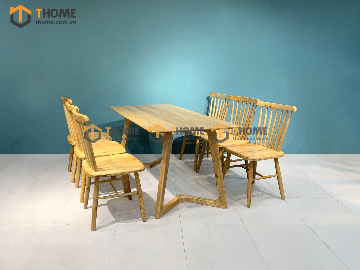 Bộ Bàn Ăn Capri 6 Ghế (Nhiều Mẫu Ghế) Gỗ Sồi Tự Nhiên BBA6-17SN