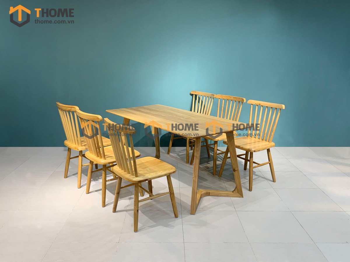 Bộ Bàn Ăn Capri 6 Ghế (Nhiều Mẫu Ghế) Gỗ Sồi Tự Nhiên BBA6-17SN