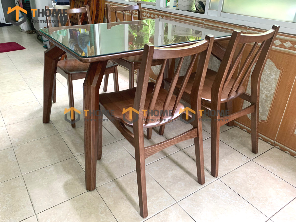 Bộ Bàn Ăn Chân Nhện 4 Ghế (Nhiều Mẫu Ghế) Gỗ Sồi Tự Nhiên BBA4-19SN