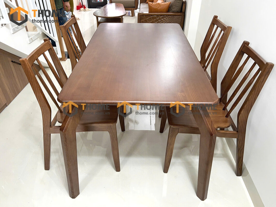 Bộ Bàn Ăn Chân Nhện 4 Ghế (Nhiều Mẫu Ghế) Gỗ Sồi Tự Nhiên BBA4-19SN