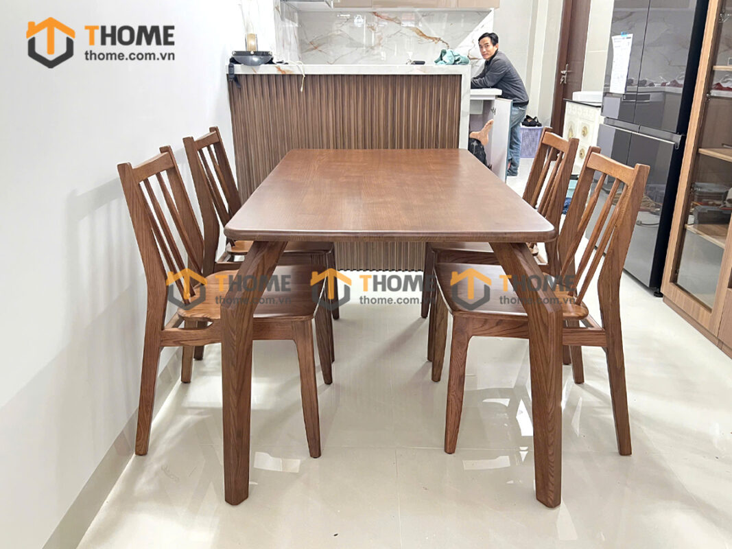 Bộ Bàn Ăn Chân Nhện 4 Ghế (Nhiều Mẫu Ghế) Gỗ Sồi Tự Nhiên BBA4-19SN