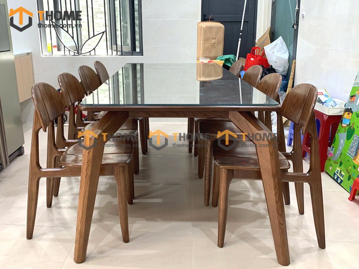 Bộ Bàn Ăn Chân Nhện 6 Ghế (Nhiều Mẫu Ghế) Gỗ Sồi Tự Nhiên BBA6-21SN