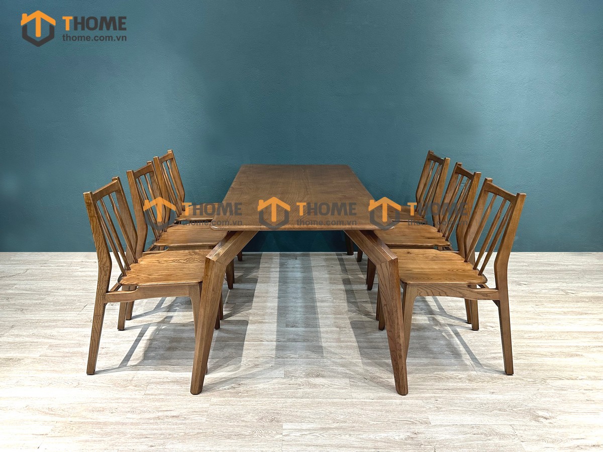 Bộ Bàn Ăn Chân Nhện 6 Ghế (Nhiều Mẫu Ghế) Gỗ Sồi Tự Nhiên BBA6-21SN
