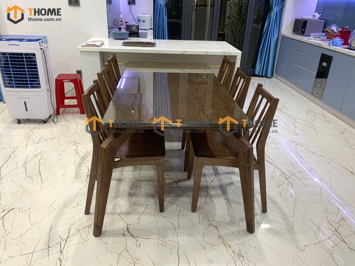 Bộ Bàn Ăn Chân Nhện 6 Ghế (Nhiều Mẫu Ghế) Gỗ Sồi Tự Nhiên BBA6-21SN