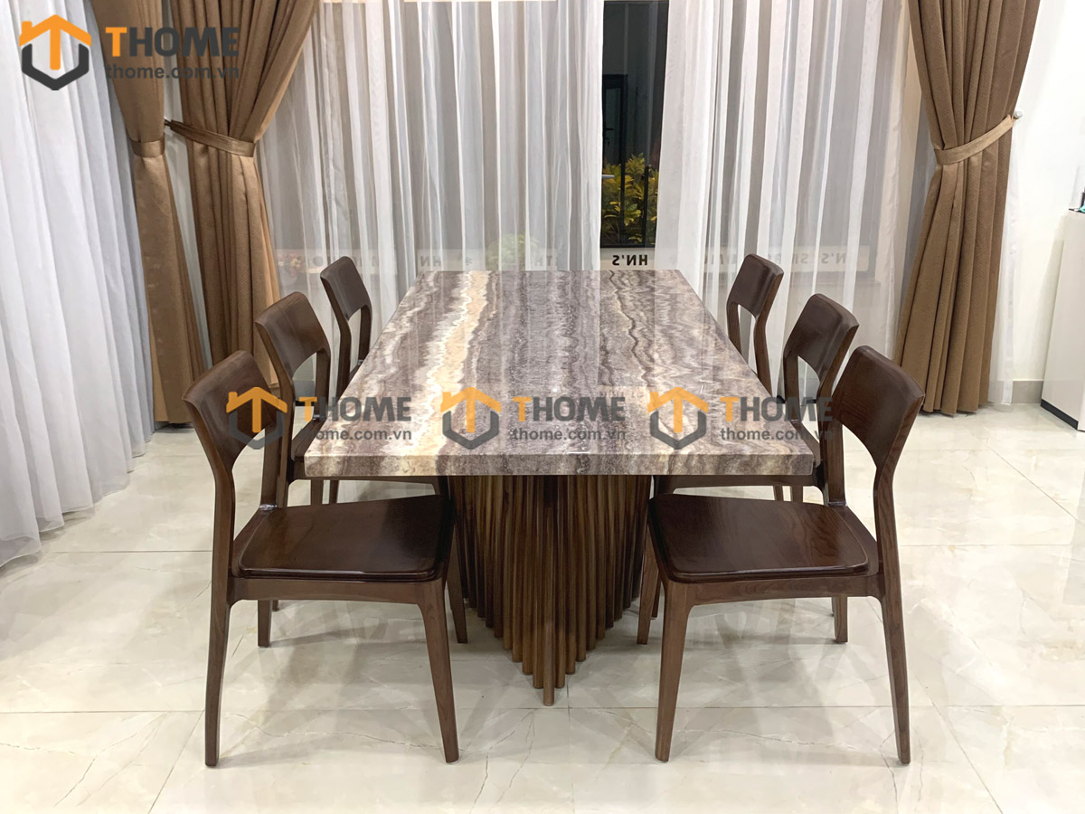 Bộ Bàn Ăn Chân Quạt 6 Ghế (Nhiều Mẫu Ghế) Gỗ Sồi Tự Nhiên BBA6-37SN