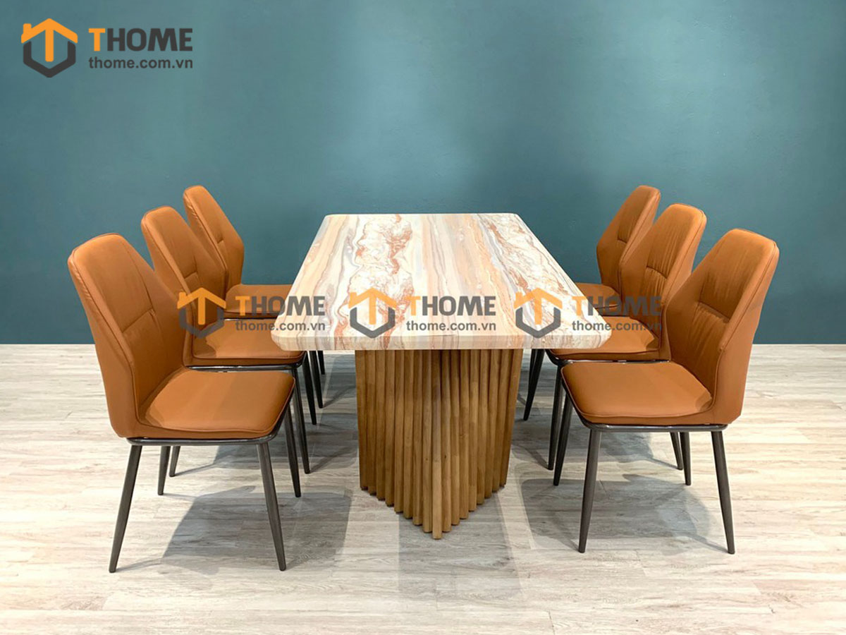 Bộ Bàn Ăn Chân Quạt 6 Ghế (Nhiều Mẫu Ghế) Gỗ Sồi Tự Nhiên BBA6-37SN