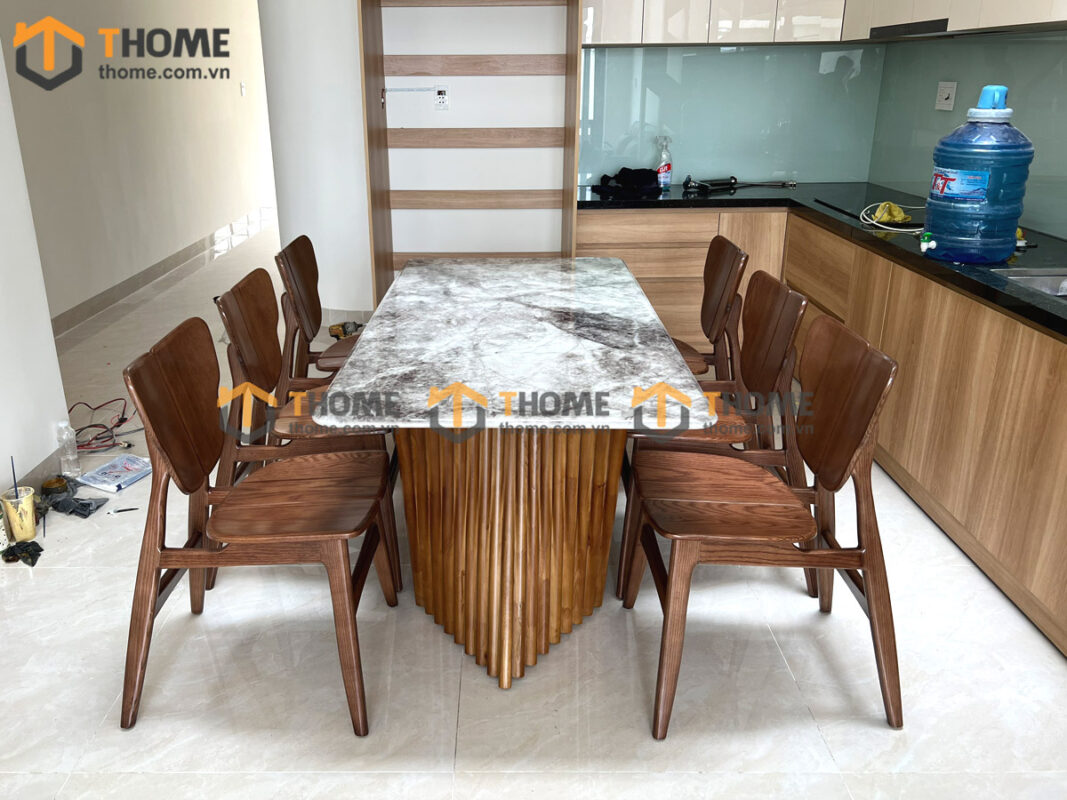 Bộ Bàn Ăn Chân Quạt 6 Ghế (Nhiều Mẫu Ghế) Nhập Khẩu BBA6-42SN