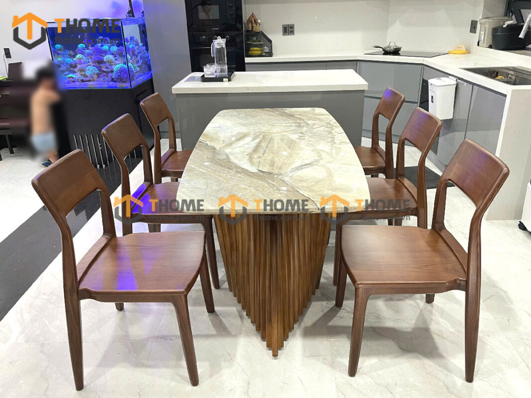 Bộ Bàn Ăn Chân Quạt 6 Ghế (Nhiều Mẫu Ghế) Nhập Khẩu BBA6-42SN