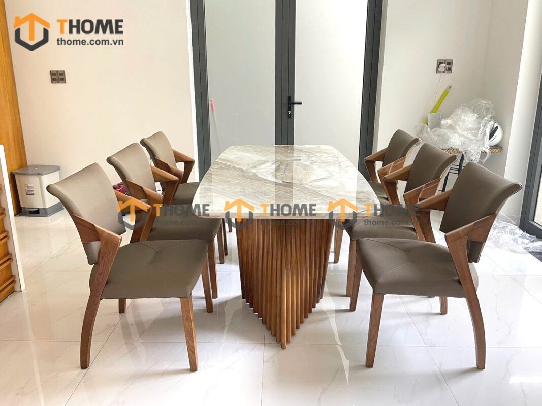 Bộ Bàn Ăn Chân Quạt 6 Ghế (Nhiều Mẫu Ghế) Nhập Khẩu BBA6-42SN