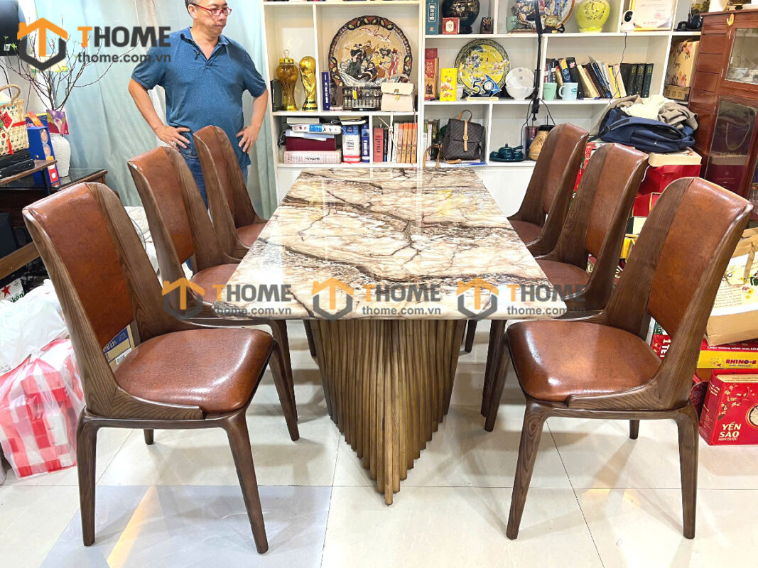 Bộ Bàn Ăn Chân Quạt 6 Ghế (Nhiều Mẫu Ghế) Nhập Khẩu BBA6-42SN
