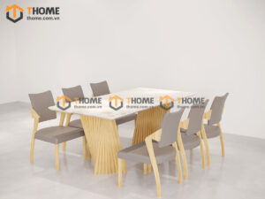 Bộ Bàn Ăn Chân Quạt 6 Ghế (Nhiều Mẫu Ghế) Gỗ Sồi Tự Nhiên BBA6-36SN