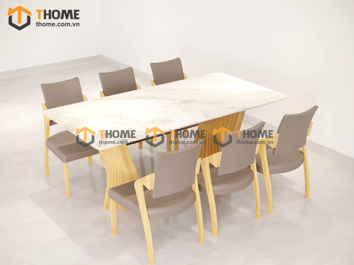 Bộ Bàn Ăn Chân Quạt 6 Ghế (Nhiều Mẫu Ghế) Gỗ Sồi Tự Nhiên BBA6-36SN
