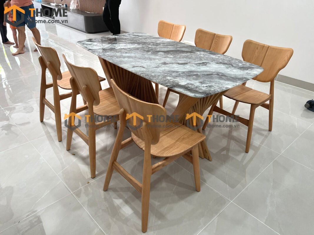 Bộ Bàn Ăn Chân Quạt 6 Ghế (Nhiều Mẫu Ghế) Nhập Khẩu BBA6-41SN