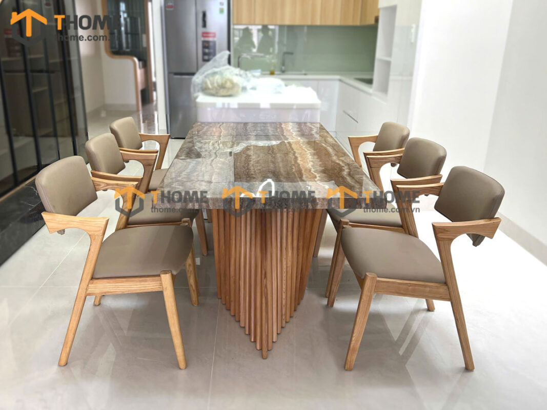 Bộ Bàn Ăn Chân Quạt 6 Ghế (Nhiều Mẫu Ghế) Nhập Khẩu BBA6-41SN