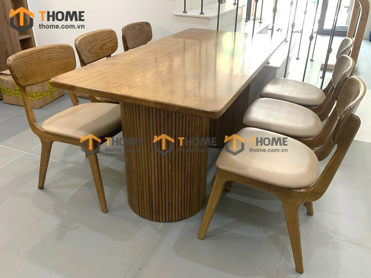 Bộ Bàn Ăn Chân Thùng Lan Sọc 6 Ghế (Nhiều Mẫu Ghế) Gỗ Sồi Tự Nhiên BBA6-15SN