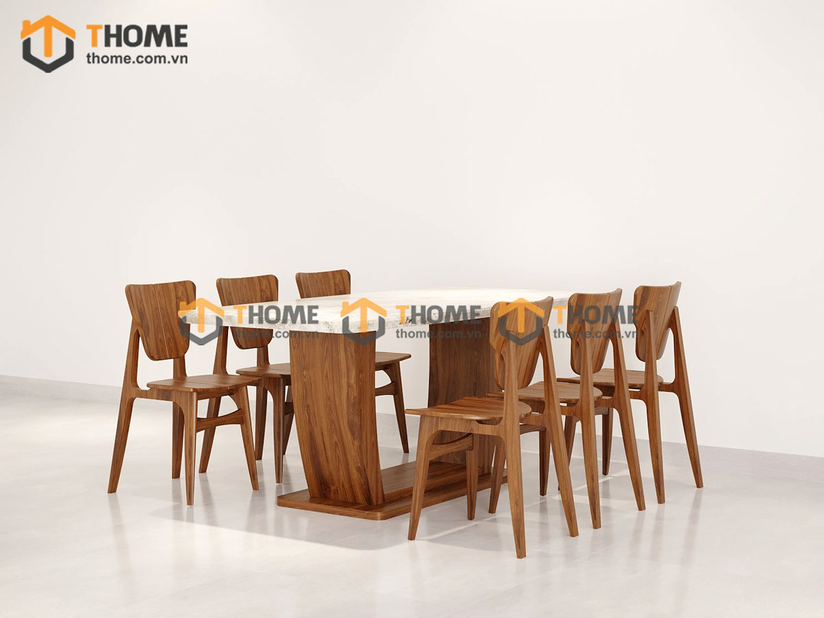 Bộ Bàn Ăn Chân U 6 Ghế (Nhiều Mẫu Ghế) Gỗ Sồi Tự Nhiên BBA6-31SN