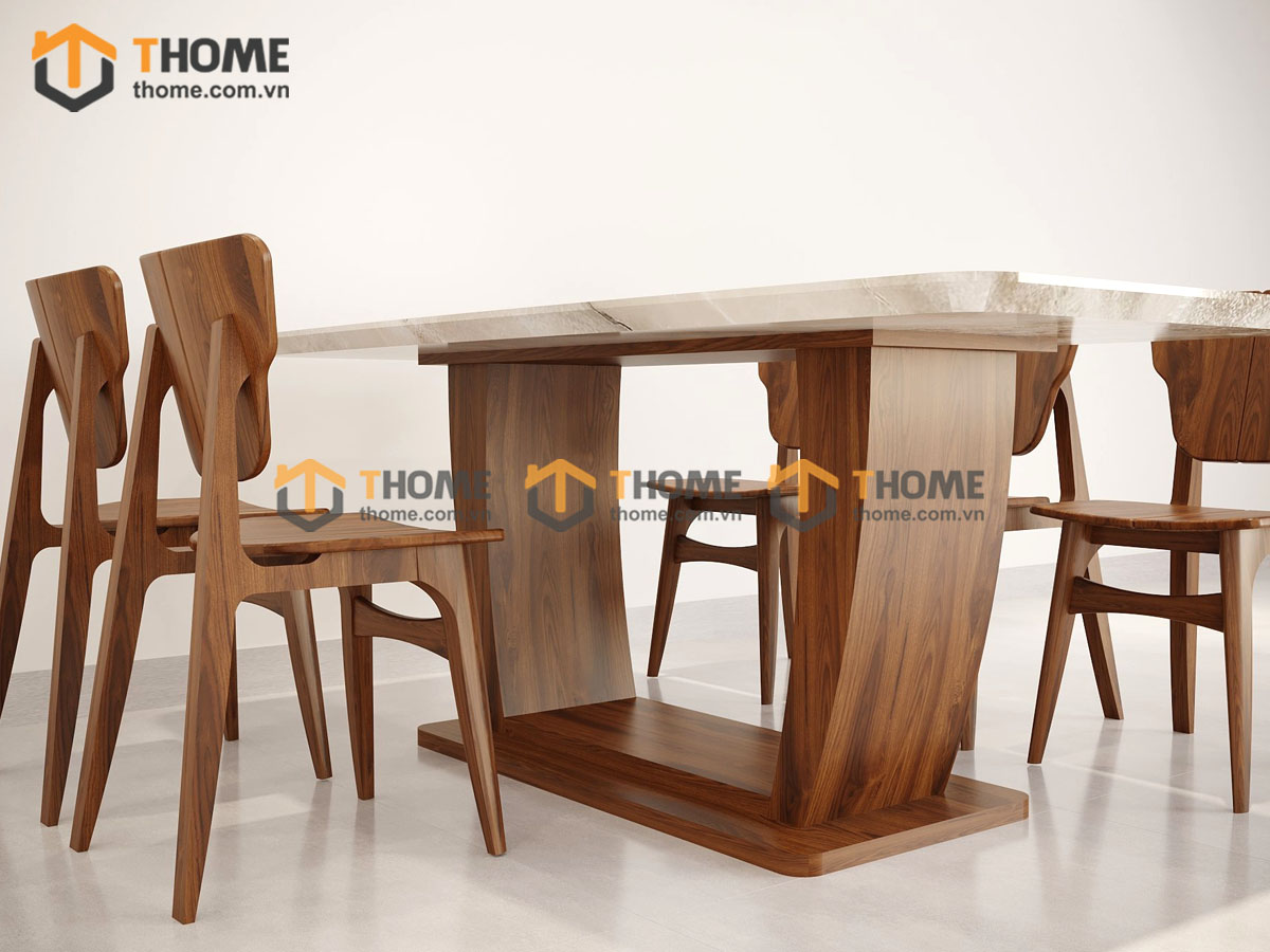Bộ Bàn Ăn Chân U 6 Ghế (Nhiều Mẫu Ghế) Gỗ Sồi Tự Nhiên BBA6-31SN