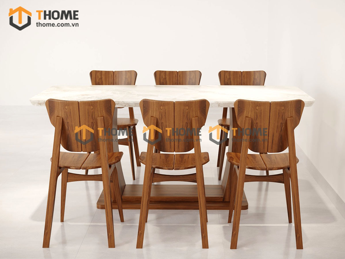 Bộ Bàn Ăn Chân U 6 Ghế (Nhiều Mẫu Ghế) Gỗ Sồi Tự Nhiên BBA6-31SN