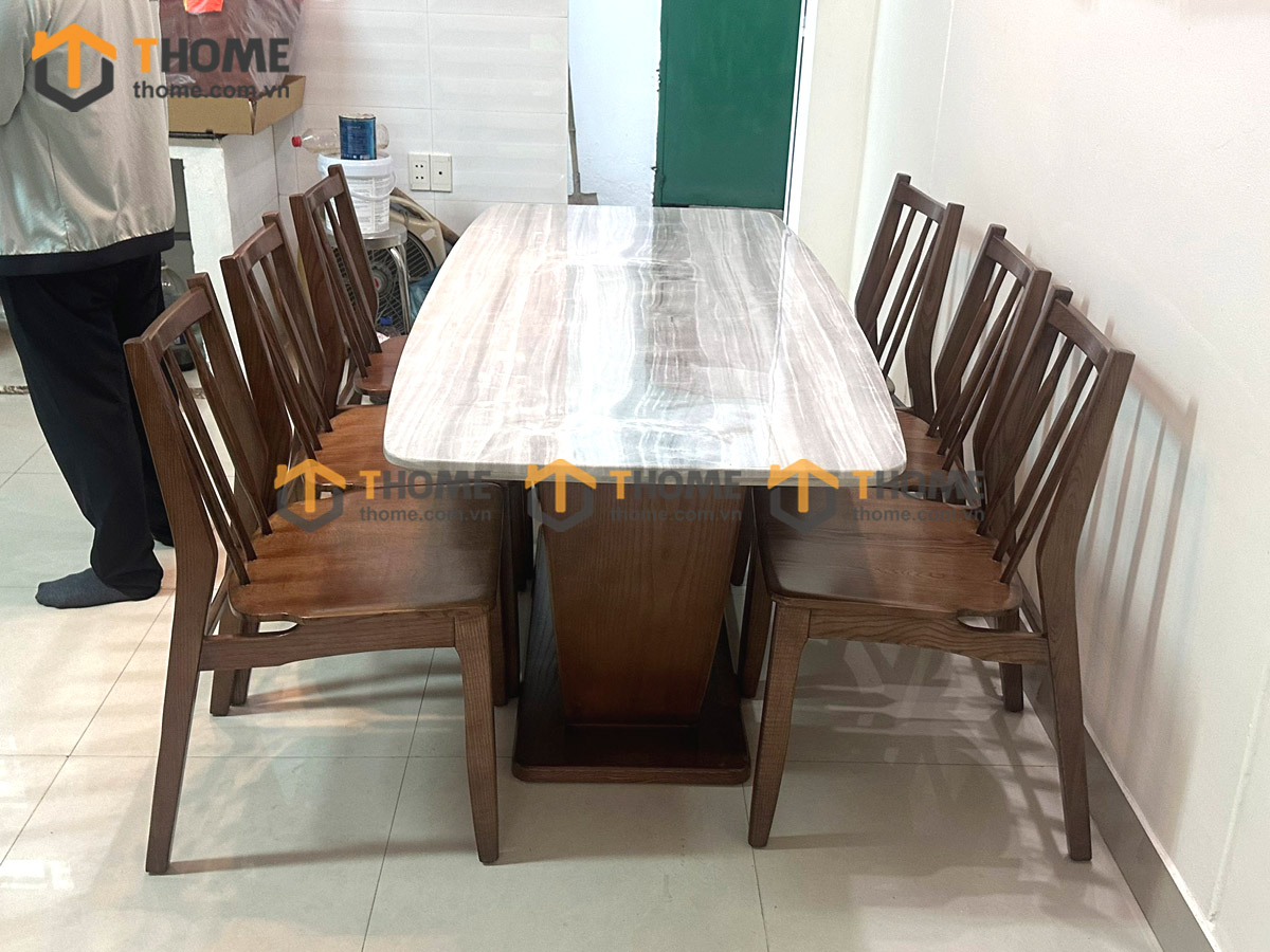 Bộ Bàn Ăn Chân U 6 Ghế (Nhiều Mẫu Ghế) Gỗ Sồi Tự Nhiên BBA6-31SN
