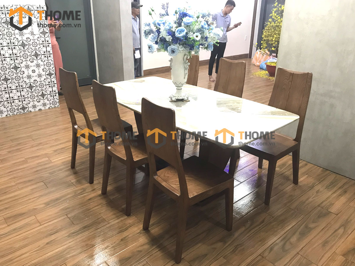 Bộ Bàn Ăn Chân U 6 Ghế (Nhiều Mẫu Ghế) Gỗ Sồi Tự Nhiên BBA6-31SN