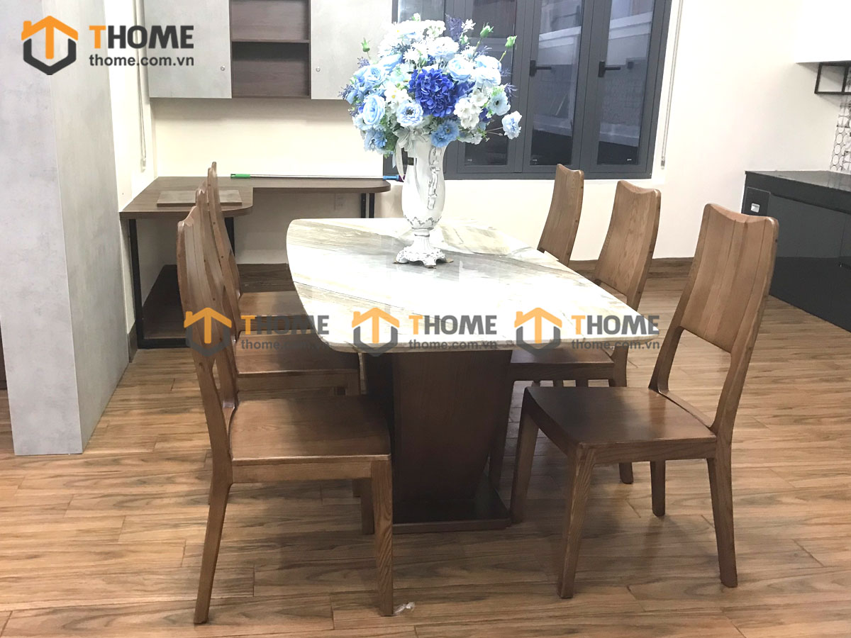Bộ Bàn Ăn Chân U 6 Ghế (Nhiều Mẫu Ghế) Gỗ Sồi Tự Nhiên BBA6-31SN