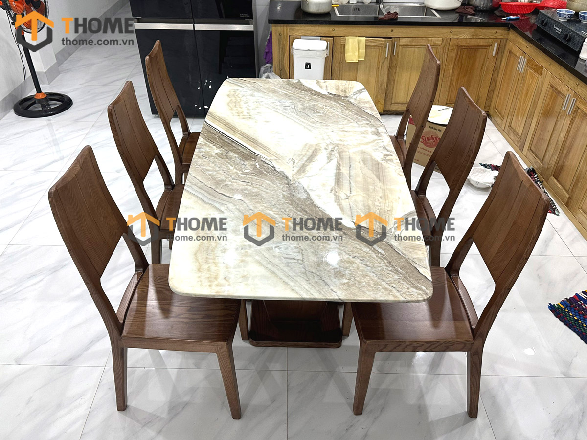 Bộ Bàn Ăn Chân U 6 Ghế (Nhiều Mẫu Ghế) Gỗ Sồi Tự Nhiên BBA6-31SN
