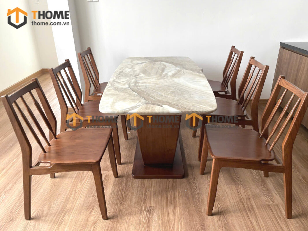 Bộ Bàn Ăn Chân U 6 Ghế (Nhiều Mẫu Ghế) Gỗ Sồi Tự Nhiên BBA6-31SN