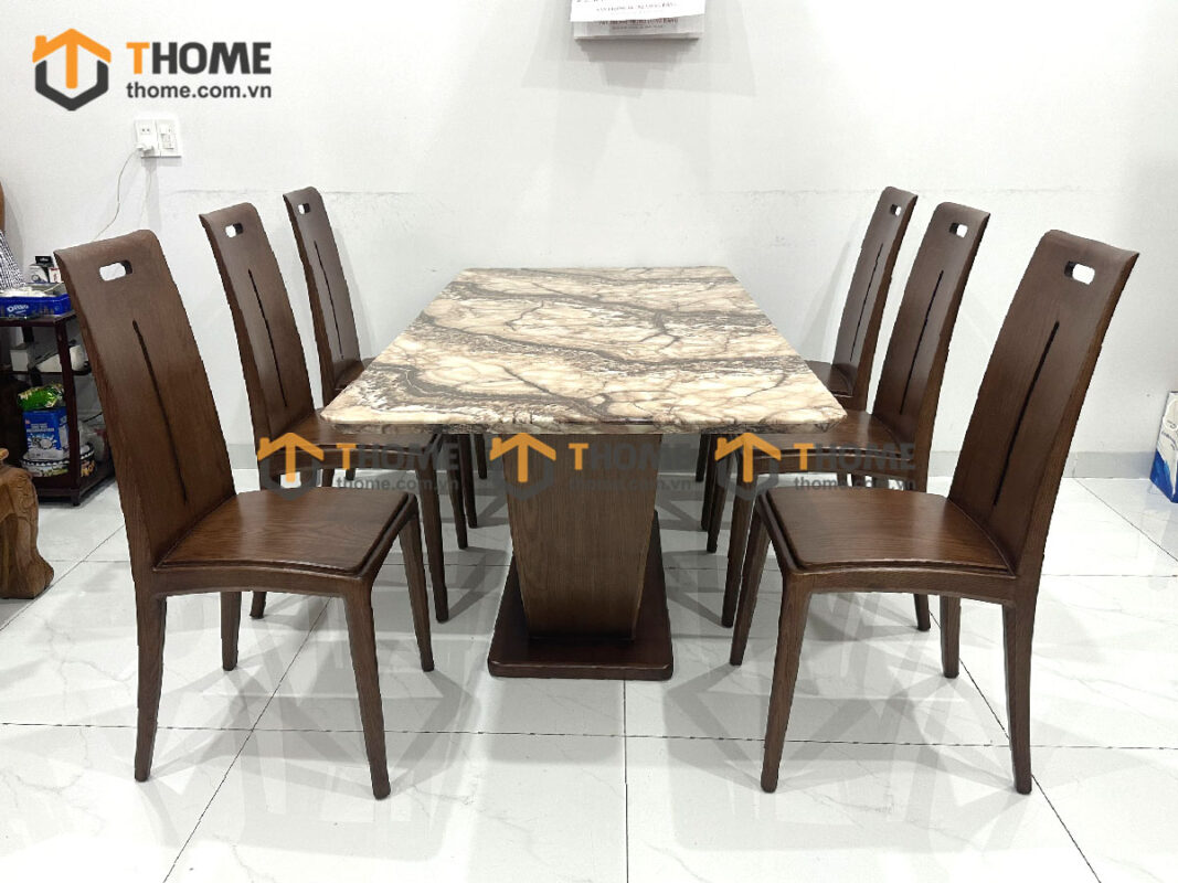 Bộ Bàn Ăn Chân U 6 Ghế (Nhiều Mẫu Ghế) Gỗ Sồi Tự Nhiên BBA6-31SN
