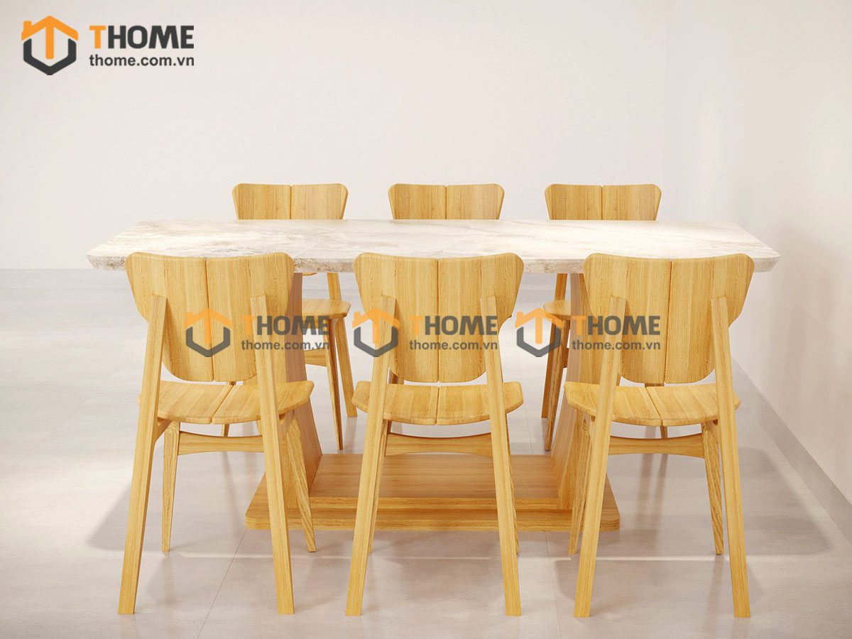 Bộ Bàn Ăn Chân U 6 Ghế (Nhiều Mẫu Ghế) Gỗ Sồi Tự Nhiên BBA6-30SN