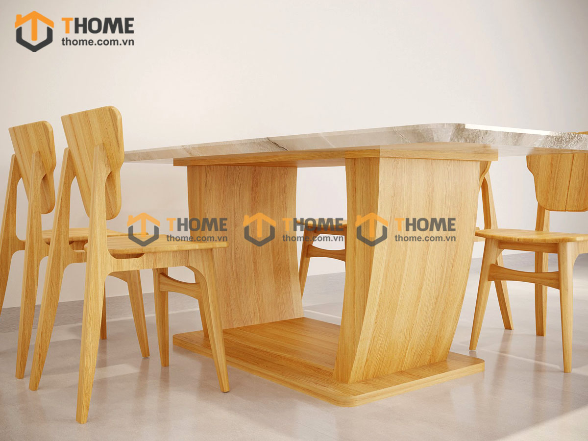 Bộ Bàn Ăn Chân U 6 Ghế (Nhiều Mẫu Ghế) Gỗ Sồi Tự Nhiên BBA6-30SN
