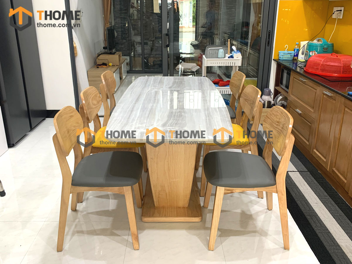 Bộ Bàn Ăn Chân U 6 Ghế (Nhiều Mẫu Ghế) Gỗ Sồi Tự Nhiên BBA6-30SN