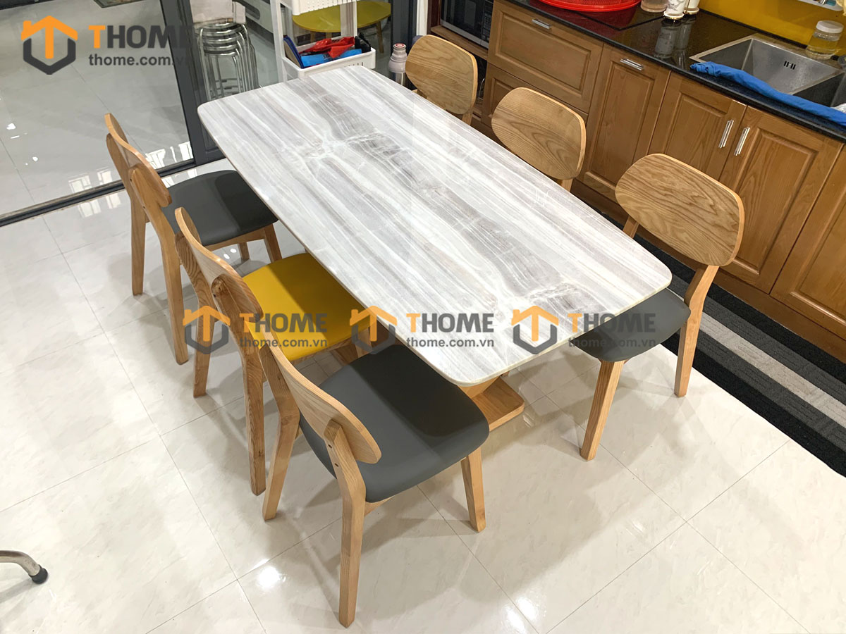 Bộ Bàn Ăn Chân U 6 Ghế (Nhiều Mẫu Ghế) Gỗ Sồi Tự Nhiên BBA6-30SN
