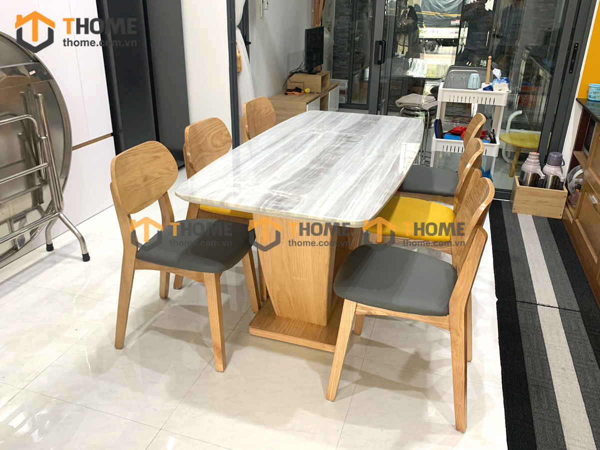 Bộ Bàn Ăn Chân U 6 Ghế (Nhiều Mẫu Ghế) Gỗ Sồi Tự Nhiên BBA6-30SN
