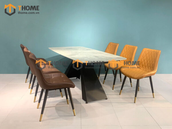 Bộ Bàn Ăn Chân V 6 Ghế (Nhiều Mẫu Ghế) Nhập Khẩu BBA6-01NK
