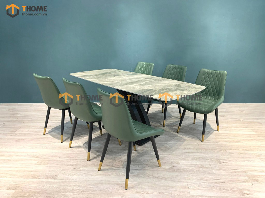 Bộ Bàn Ăn Chân V 6 Ghế (Nhiều Mẫu Ghế) Nhập Khẩu BBA6-02NK