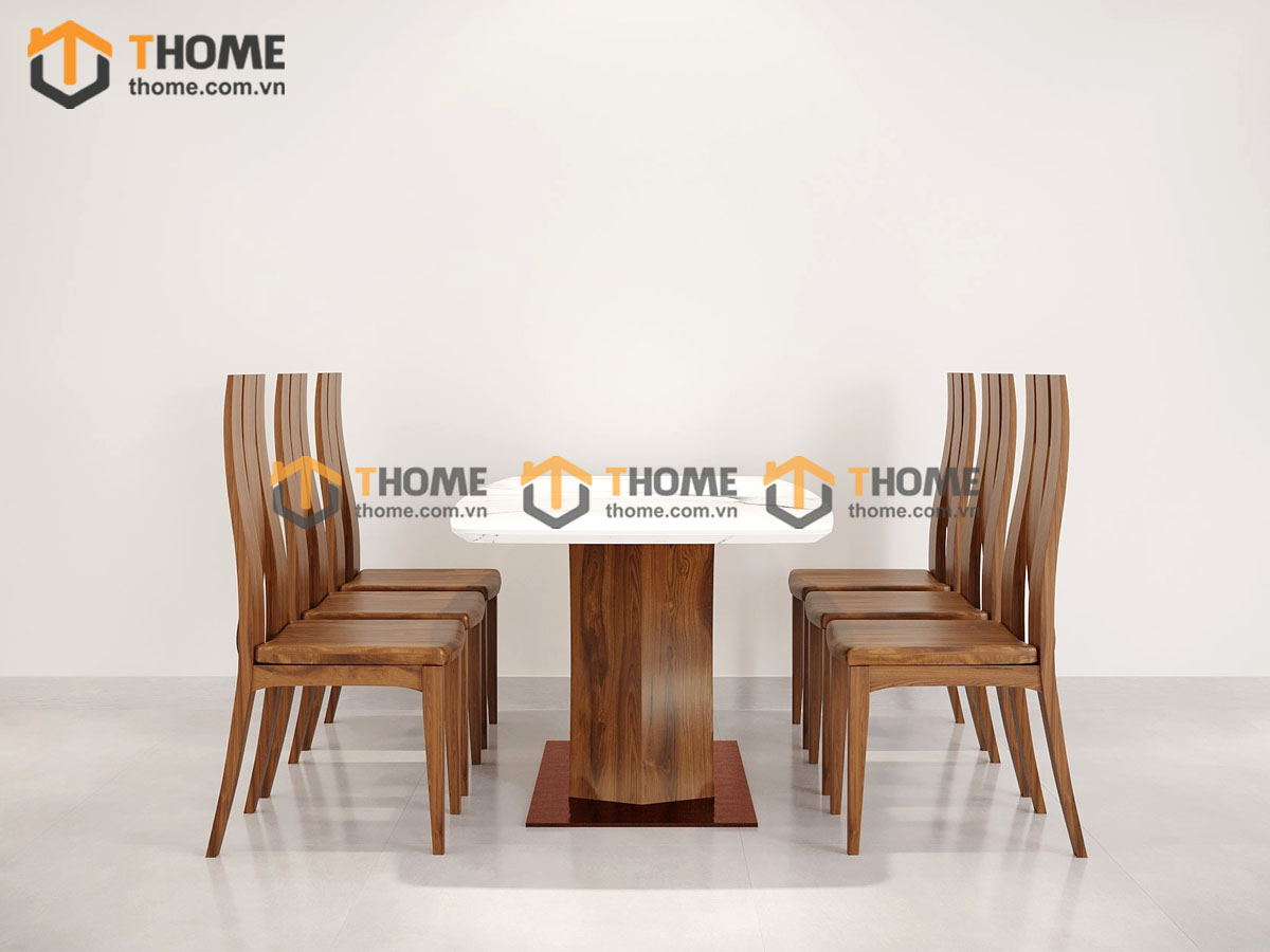 Bộ Bàn Ăn Chân X Cong 6 Ghế (Nhiều Mẫu Ghế) Gỗ Sồi Tự Nhiên BBA6-38SN