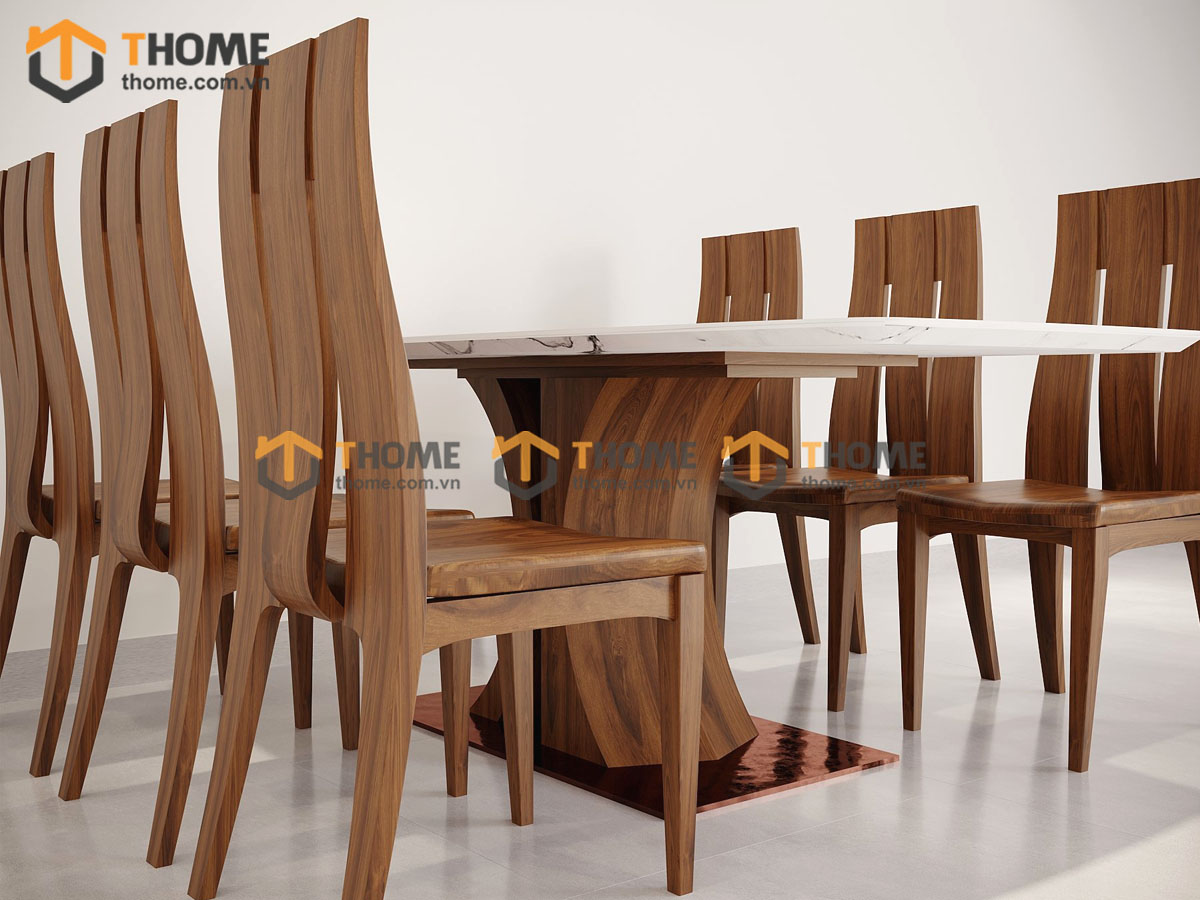 Bộ Bàn Ăn Chân X Cong 6 Ghế (Nhiều Mẫu Ghế) Gỗ Sồi Tự Nhiên BBA6-38SN