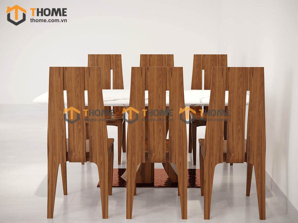 Bộ Bàn Ăn Chân X Cong 6 Ghế (Nhiều Mẫu Ghế) Gỗ Sồi Tự Nhiên BBA6-38SN