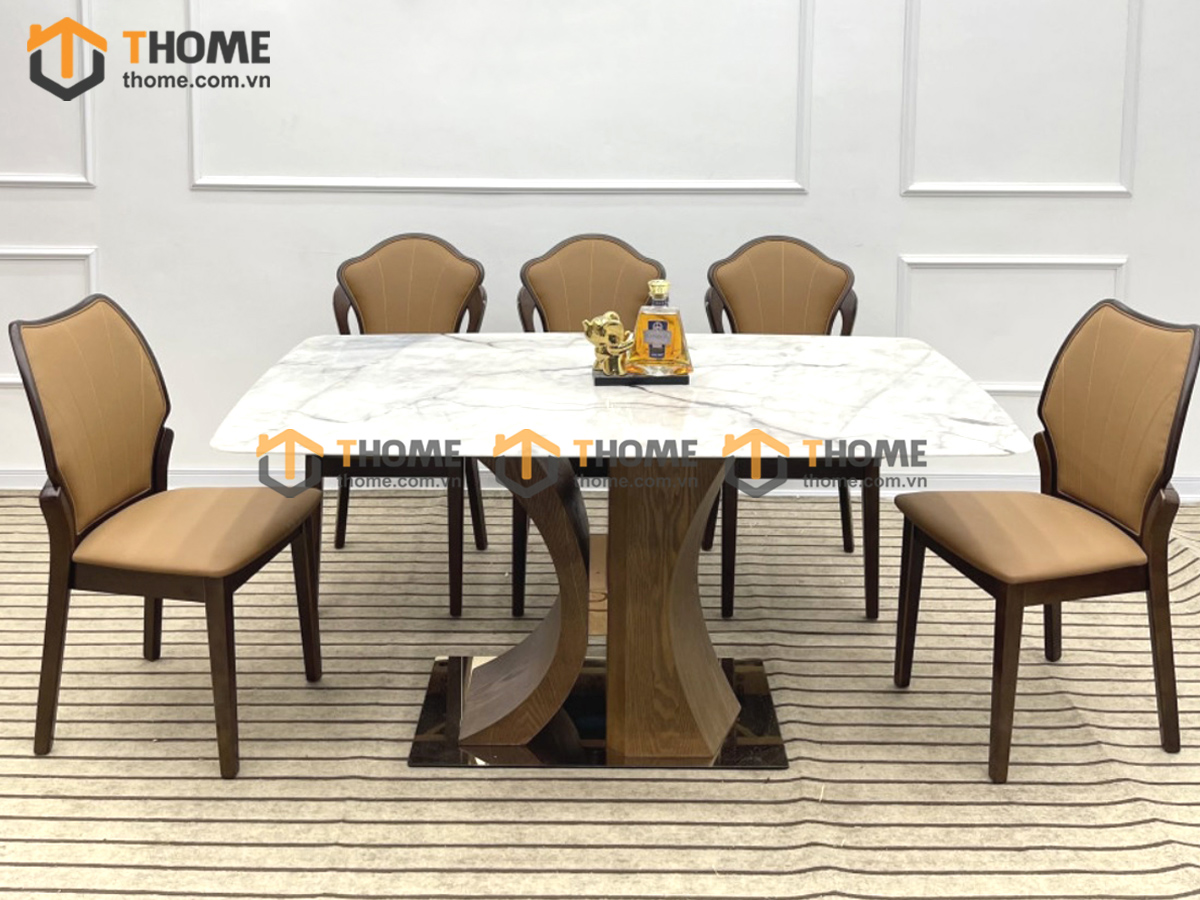 Bộ Bàn Ăn Chân X Cong 6 Ghế (Nhiều Mẫu Ghế) Gỗ Sồi Tự Nhiên BBA6-38SN
