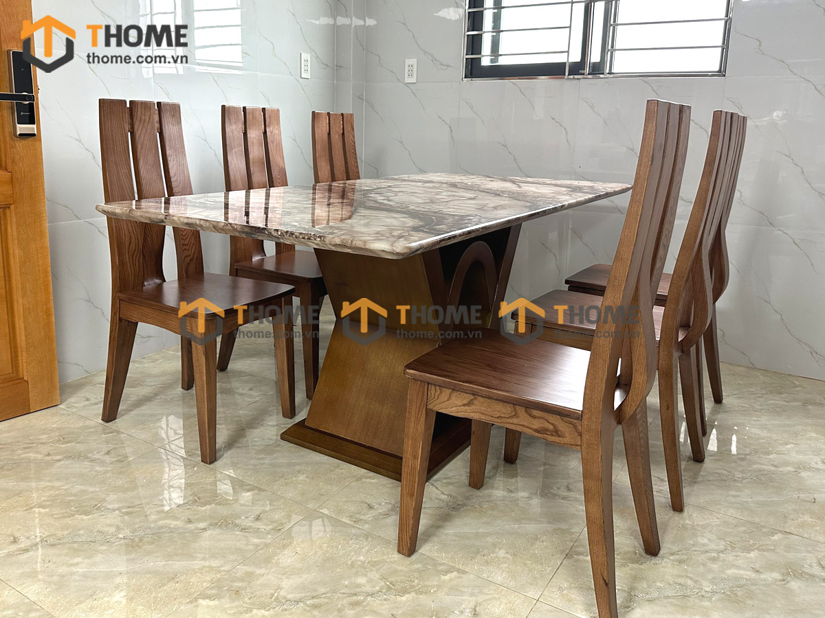 Bộ Bàn Ăn Chân X Đan 6 Ghế (Nhiều Mẫu Ghế) Nhập Khẩu BBA6-39SN