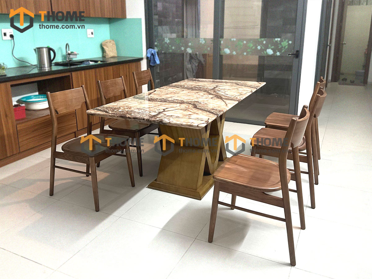 Bộ Bàn Ăn Chân X Đan 6 Ghế (Nhiều Mẫu Ghế) Nhập Khẩu BBA6-39SN
